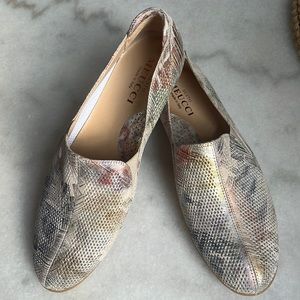 NEW Sesto Meucci Brilla Leather Multi Manila Metallic Shoes Loafer size 9W